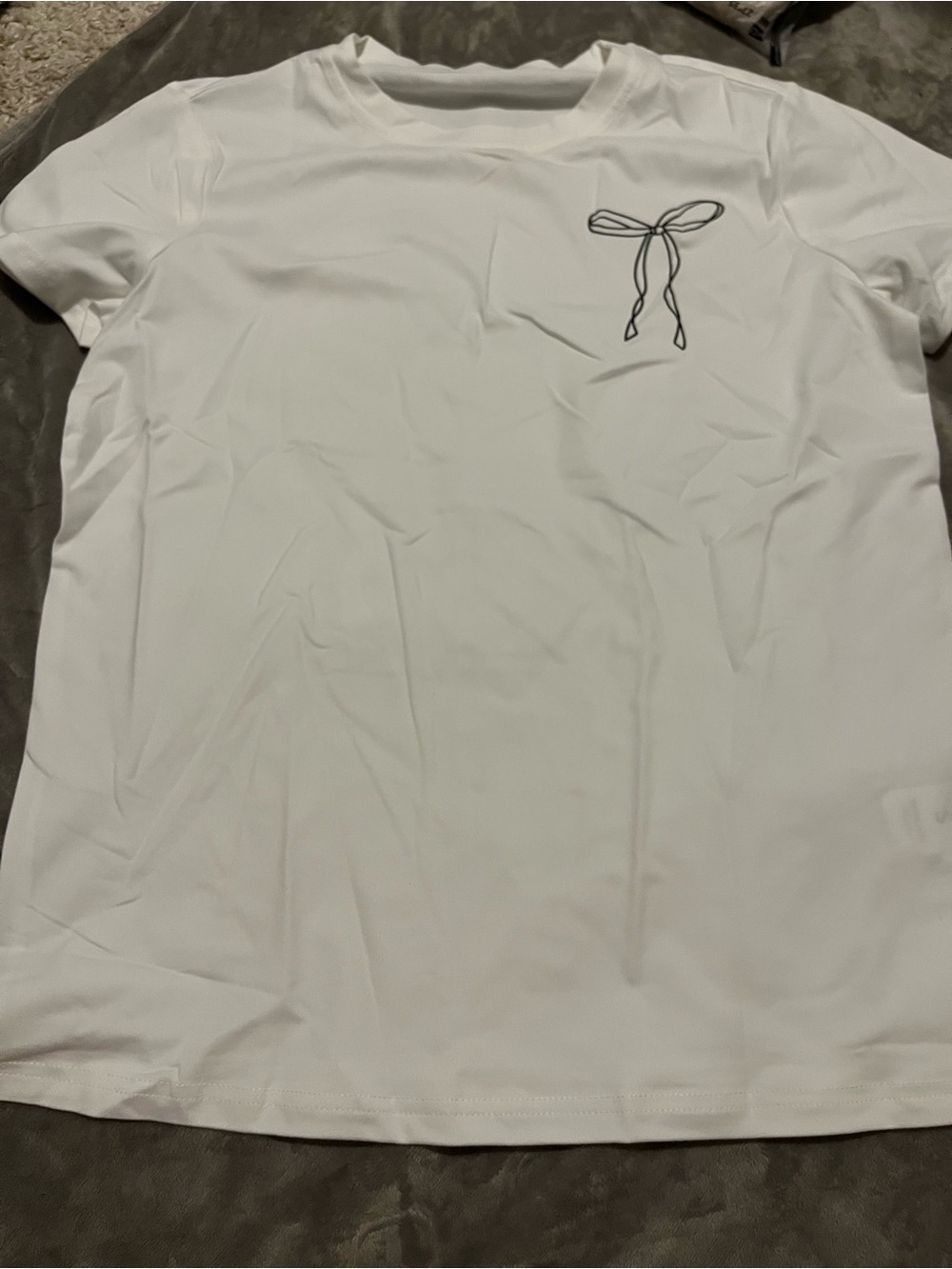 SHEIN White Short Sleeve Tee with Black Bow Outline
